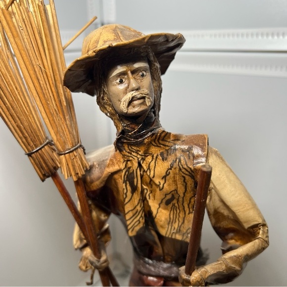 Vintage Mexican Paper Mache Figure 14” Farmer Holding Woven Broom Folk Art - Picture 2 of 6